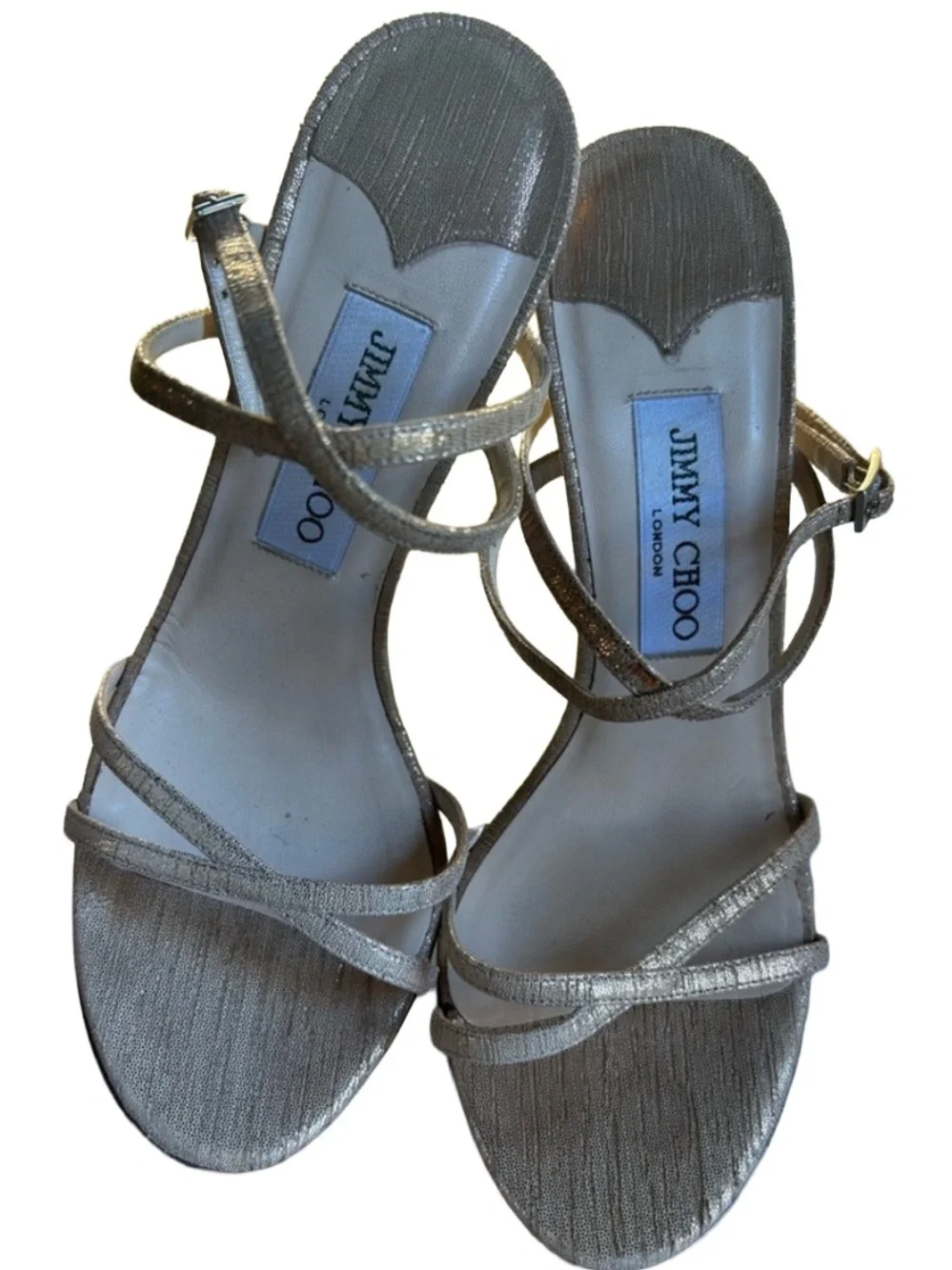 Jimmy Choo Metallic Gold Strappy Stiletto Sandals Heels Made in Italy